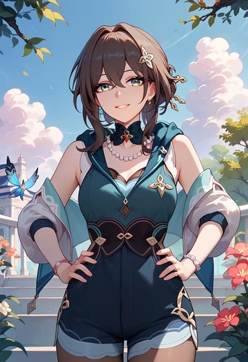 star rail,ruan mei,sleeveless hoodie,biker shorts  - AI generated anime art